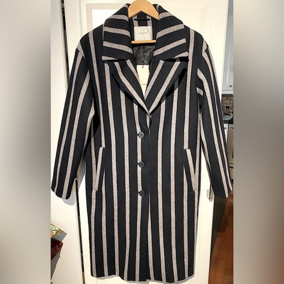 NWT SELECTED FEMME NWT Cocoana Oversized Wool Blend Stripe Coat Size Eu 38 - Picture 5 of 12